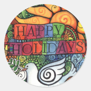 Happy Holidays Merry Christmas Peace Dove Classic Round Sticker