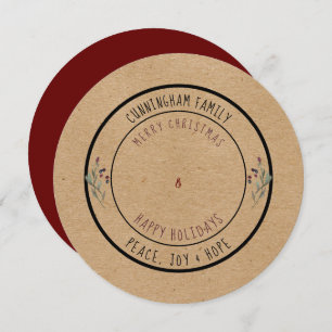 Happy Holidays & Merry Christmas Round Rustic Holiday Card