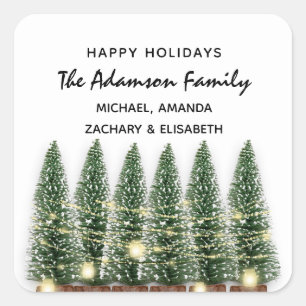 Happy Holidays Merry Christmas Tree Name White Square Sticker