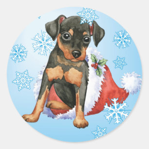 Happy Holidays Min Pin Classic Round Sticker