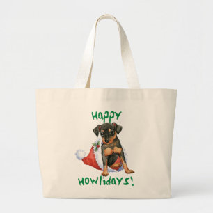 Happy Holidays Min Pin Large Tote Bag