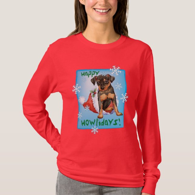 Happy Holidays Min Pin T-Shirt (Front)