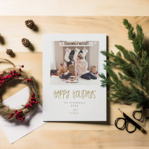 Happy Holidays Minimalist Christmas Gold  Holiday Postcard