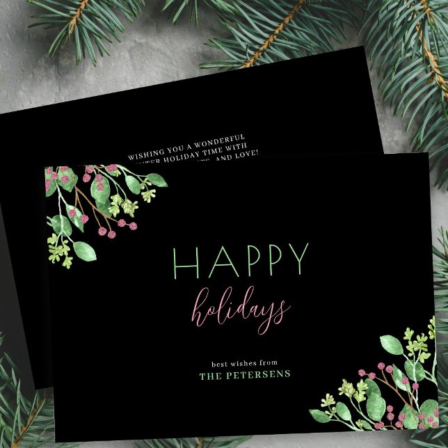 Happy holidays minimalist modern black holiday card (Creator Uploaded)