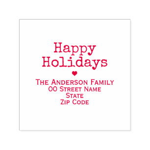 Happy holidays minimalist return address red self-inking stamp