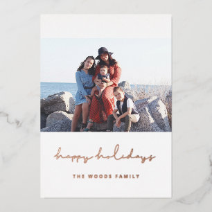 Happy Holidays Minimalist Script Photo Rose Gold