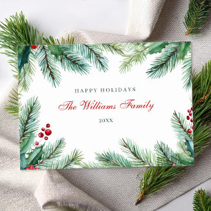 Happy Holidays Minimalist Watercolor Greenery Holiday Card