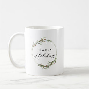 Happy Holidays Minimalist Wreath Coffee Mug