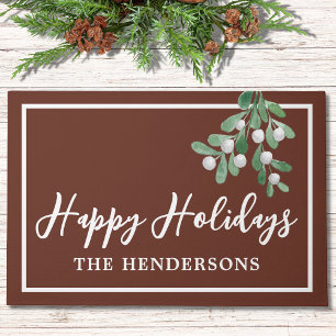 Happy Holidays Mistletoe Brown Welcome Doormat