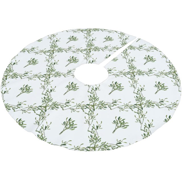 Happy Holidays Mistletoe Christmas Floral Brushed Polyester Tree Skirt (Angled)