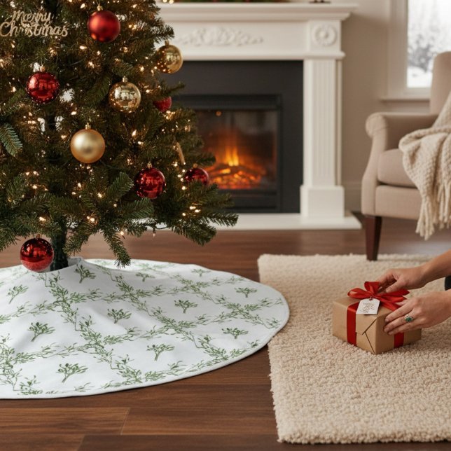 Happy Holidays Mistletoe Christmas Floral Brushed Polyester Tree Skirt (Creator Uploaded)