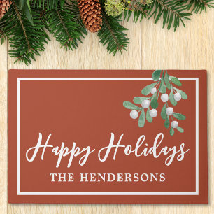 Happy Holidays Mistletoe Custom Rust Welcome Doormat