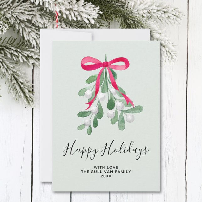 Happy Holidays Mistletoe Green Holiday Card (Creator Uploaded)