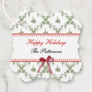Happy Holidays Mistletoe Red Bow Custom Christmas Favour Tags