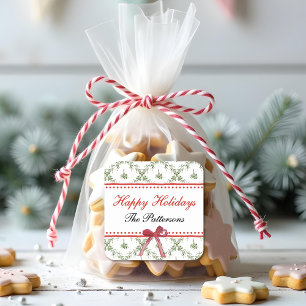 Happy Holidays Mistletoe Red Bow Custom Christmas Square Sticker