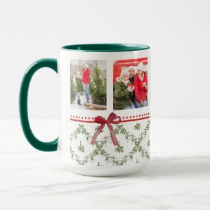 Happy Holidays Mistletoe Red Bow Family Photo Mug
