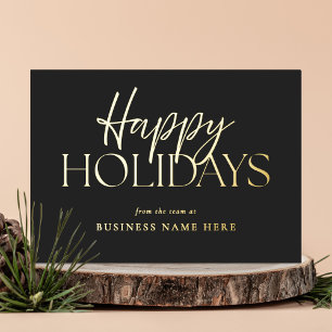 Happy Holidays Modern Black Gold Script Business