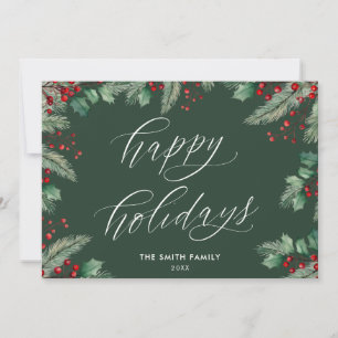 Happy Holidays Modern Botanical Floral Non-Photo Holiday Card