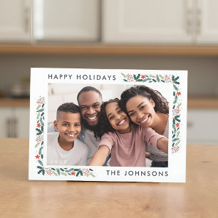 Happy Holidays Modern Botanical Foliage Photo Holiday Card