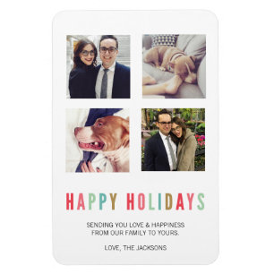Happy Holidays Modern & Bright 4 Photo Magnet