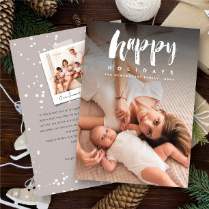 Happy Holidays Modern Brushed Script Photo Holiday Card