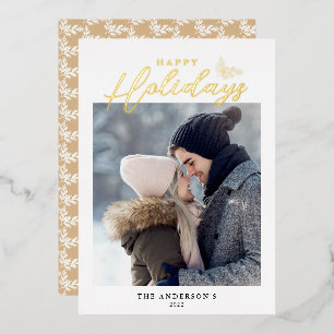 Happy Holidays Modern Calligraphy Photo Gold