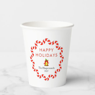 Happy Holidays Modern Candy Cane Christmas Family Paper Cups