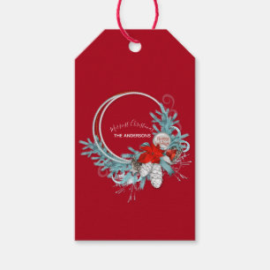 Happy Holidays Modern Chic Red Pine Wreath  Gift Tags