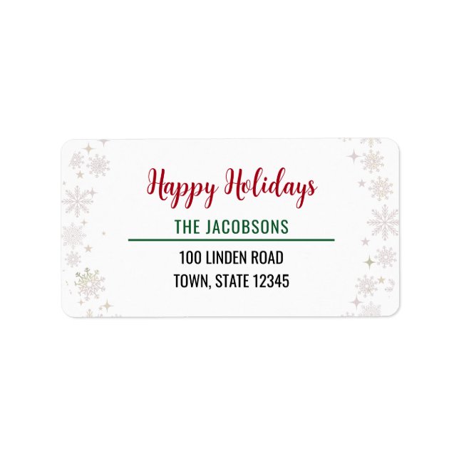 Happy Holidays Modern Chic Typography Snowflakes Label (Front)