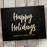 Happy Holidays Modern Elegant Black Damask Foil Holiday Postcard<br><div class="desc">Your business logo can be added at the back. Modify the holiday message,  business name or company name. 

Available here:
http://www.zazzle.com/selectpartysupplies</div>