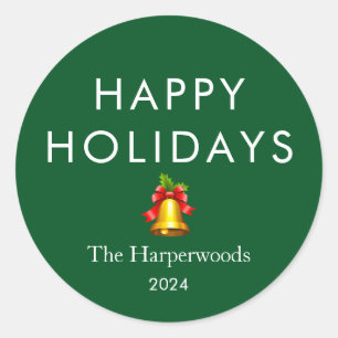 Happy Holidays   Modern Elegant Christmas Family Classic Round Sticker
