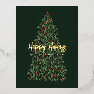 Happy Holidays Modern Elegant Christmas Tree Foil Holiday Postcard