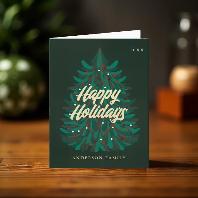 Happy Holidays Modern Elegant Christmas Tree Holiday Card (Creator Uploaded)