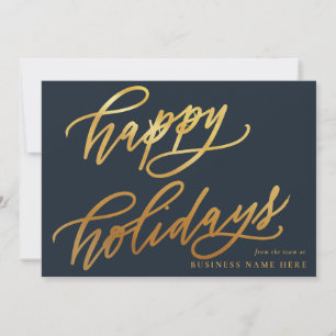 Happy Holidays Modern Elegant Gold Script Business Holiday Card