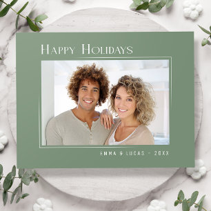 Happy Holidays Modern Elegant Simple Sage Green Holiday Postcard