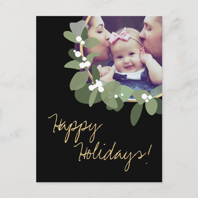  Happy Holidays modern family photo black green Postcard (Front)