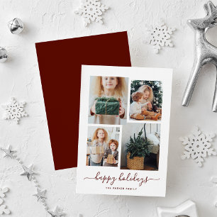 Happy Holidays   Modern Four Photo Collage Holiday Card