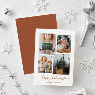Happy Holidays Modern Four Photo Collage Holiday Card