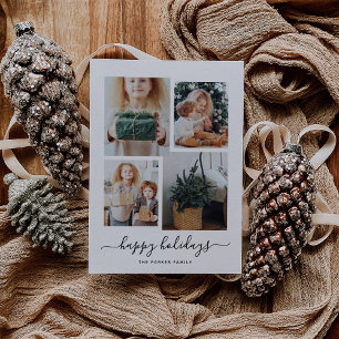 Happy Holidays Modern Four Photo Collage Holiday Card
