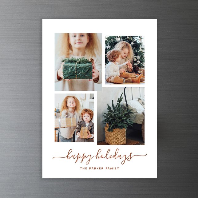 Happy Holidays | Modern Four Photo Collage Magnetic Invitation (A modern photo collage on this magnetic holiday card)