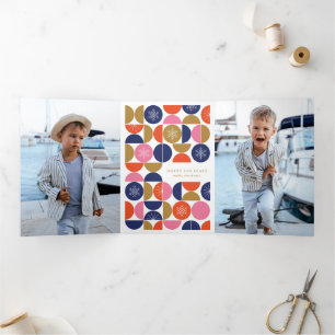 Happy Holidays - Modern Geometric Festivity Tri-Fold Holiday Card