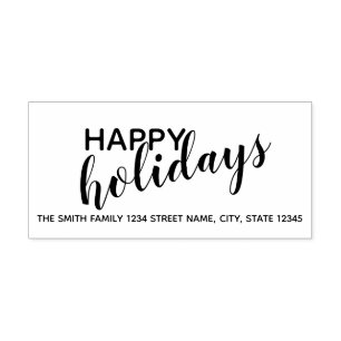 'Happy Holidays' Modern Holiday Return Address Self-inking Stamp