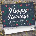 Happy Holidays Modern Holly Berries Foliage Holiday Postcard<br><div class="desc">Available here:
http://www.zazzle.com/selectpartysupplies</div>