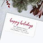 Happy Holidays | Modern Minimal Red Return Address Label<br><div class="desc">Simple,  stylish "Happy Holidays" return address label in deep red modern minimalist typography. Your names and address can easily be personalized for a unique label with a personal touch to pair with our holiday card range in the same design!</div>