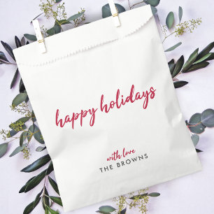 Happy Holidays   Modern Minimalist Red Xmas Script Favour Bags