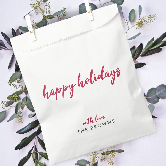 Happy Holidays | Modern Minimalist Red Xmas Script Favour Bags (Creator Uploaded)