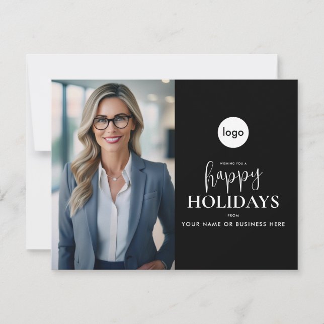 Happy Holidays Modern Photo Business Holiday Card (Front)