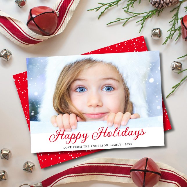 Happy Holidays Modern Photo Red Holiday Card (Creator Uploaded)
