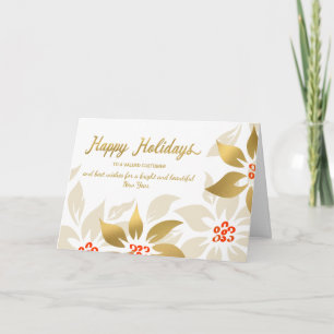 Happy Holidays Modern Poinsettia Faux Gold Foil Holiday Card