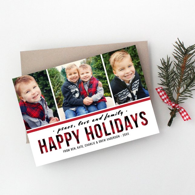 Happy Holidays Modern Red Buffalo Plaid Photo Holiday Card (Creator Uploaded)